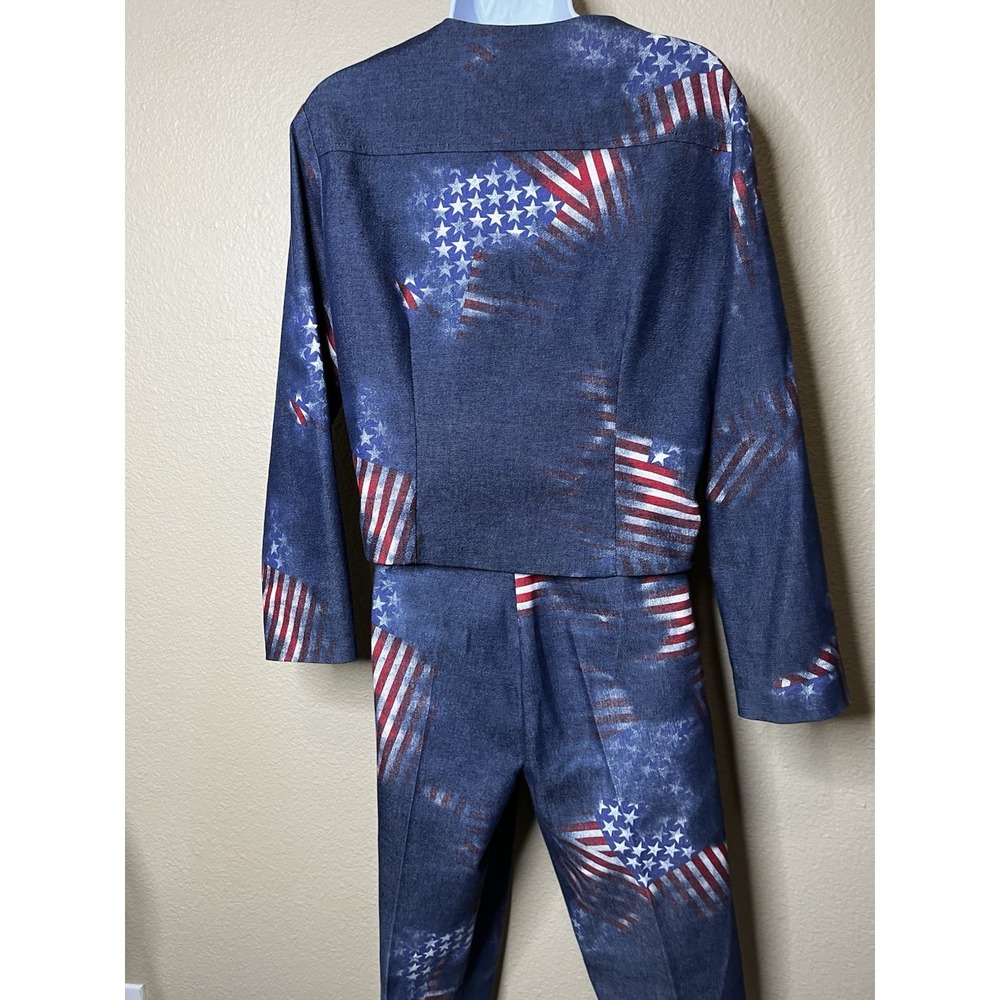 Sharon Endick Kate Vintage American Flag Print 2 Piece Jacket & Pants Set Size 6 - Picture 7 of 10